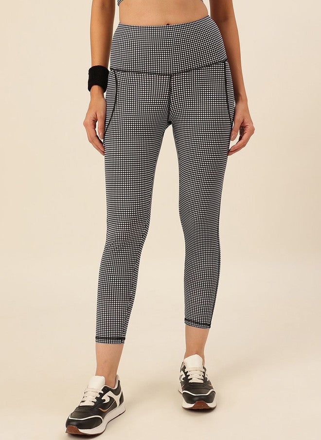 CUKOO Women Checked High Rise Rapid Dry Training Tights - Image 1